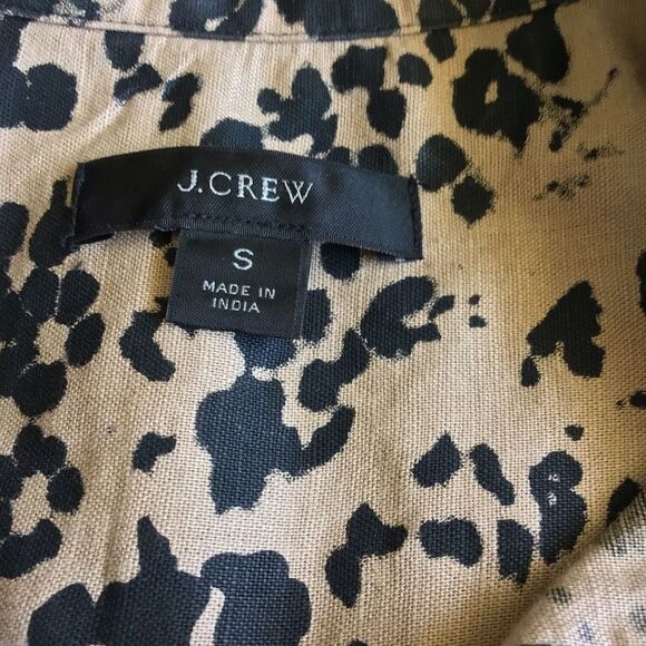 J Crew Brown Tan Black Leopard Print Button Down Shirt Blouse Linen Pink Trim - Picture 7 of 9